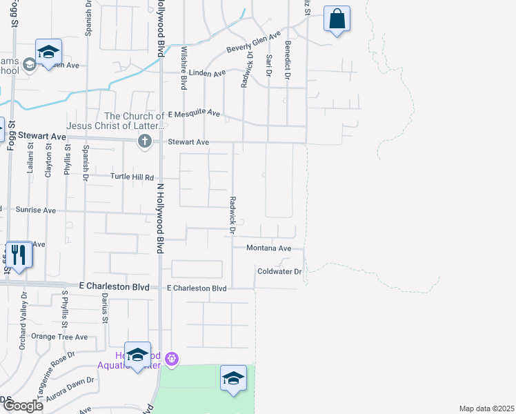 map of restaurants, bars, coffee shops, grocery stores, and more near Vista Valley Street in Sunrise Manor