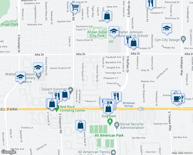 map of restaurants, bars, coffee shops, grocery stores, and more near 7803 Oak Point in Las Vegas