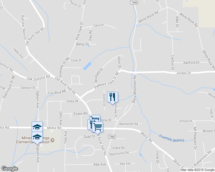 map of restaurants, bars, coffee shops, grocery stores, and more near 1218 Pleasant View Drive Northeast in Winston-Salem
