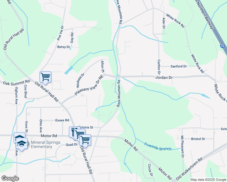 map of restaurants, bars, coffee shops, grocery stores, and more near 4668 Baux Mountain Road in Winston-Salem