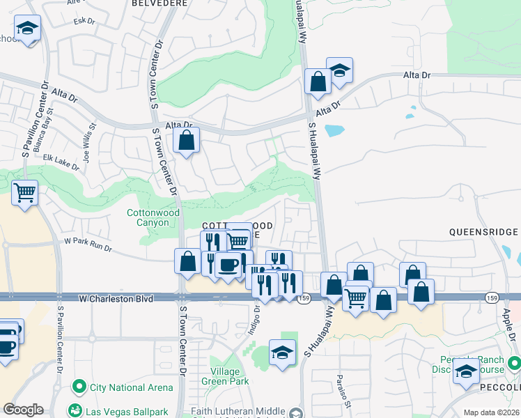 map of restaurants, bars, coffee shops, grocery stores, and more near 10180 Birch Bluff Lane in Las Vegas