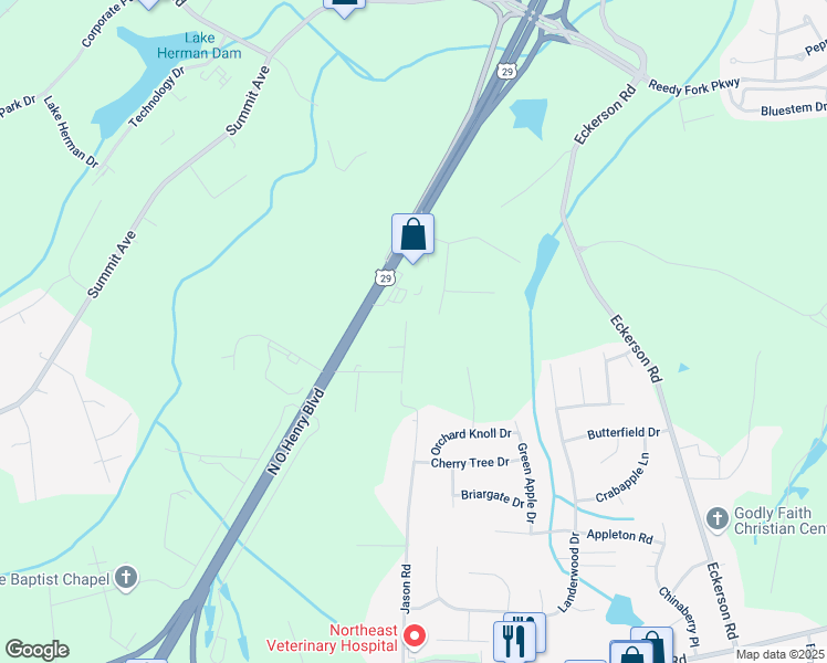 map of restaurants, bars, coffee shops, grocery stores, and more near 5906 Shenandoah Road in Greensboro