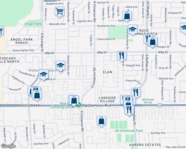 map of restaurants, bars, coffee shops, grocery stores, and more near 8100 Tribal Circle in Las Vegas