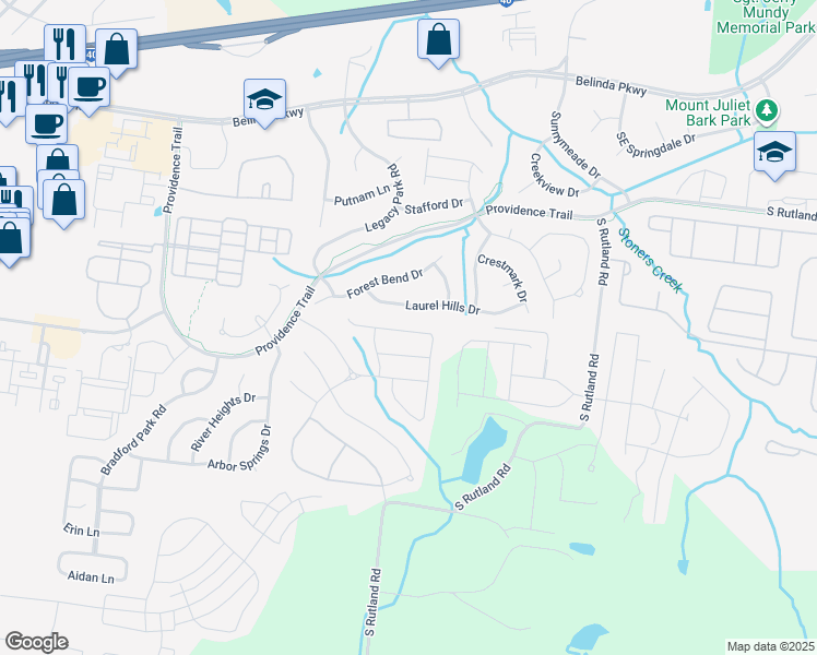 map of restaurants, bars, coffee shops, grocery stores, and more near 460 Everlee Lane in Mt. Juliet
