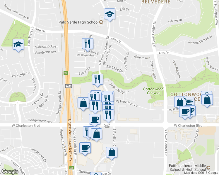 map of restaurants, bars, coffee shops, grocery stores, and more near 10810 Ultima Court in Las Vegas