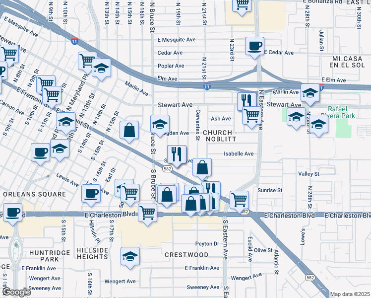 map of restaurants, bars, coffee shops, grocery stores, and more near 121 N 20th St in Las Vegas