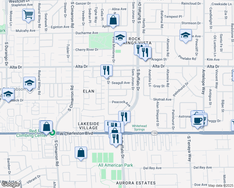 map of restaurants, bars, coffee shops, grocery stores, and more near 7708 Pheasant Lane in Las Vegas