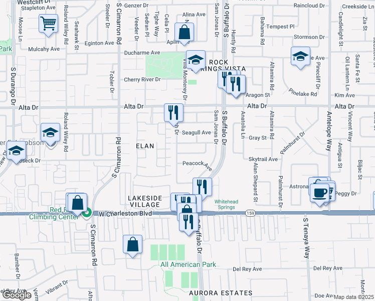 map of restaurants, bars, coffee shops, grocery stores, and more near 7708 Pheasant Lane in Las Vegas