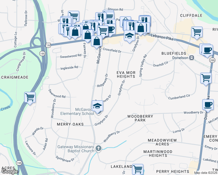 map of restaurants, bars, coffee shops, grocery stores, and more near 316 Tamworth Drive in Nashville