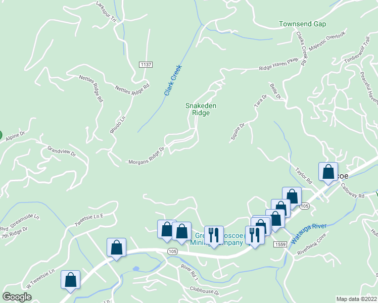 map of restaurants, bars, coffee shops, grocery stores, and more near 221 Whispering Woods Lane in Banner Elk