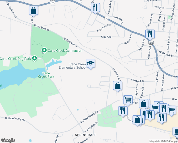 map of restaurants, bars, coffee shops, grocery stores, and more near 1500 West Jackson Street in Cookeville