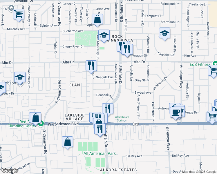 map of restaurants, bars, coffee shops, grocery stores, and more near 7600 Pheasant Lane in Las Vegas
