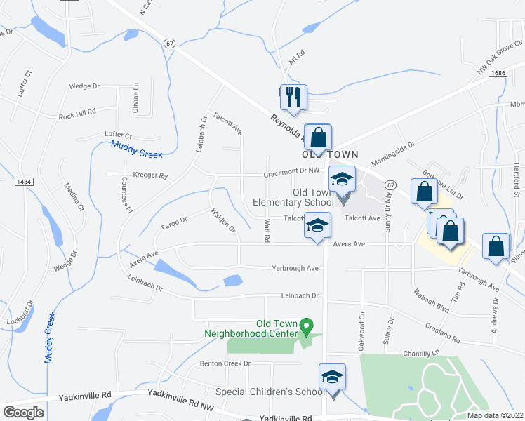 map of restaurants, bars, coffee shops, grocery stores, and more near 3941 Talcott Avenue in Winston-Salem