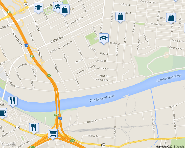 map of restaurants, bars, coffee shops, grocery stores, and more near 1001 Davidson Street in Nashville