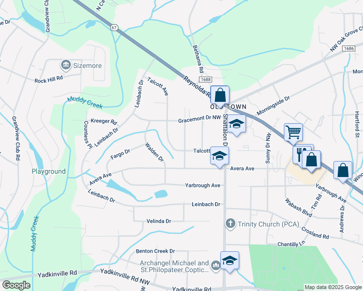 map of restaurants, bars, coffee shops, grocery stores, and more near 3941 Talcott Avenue in Winston-Salem