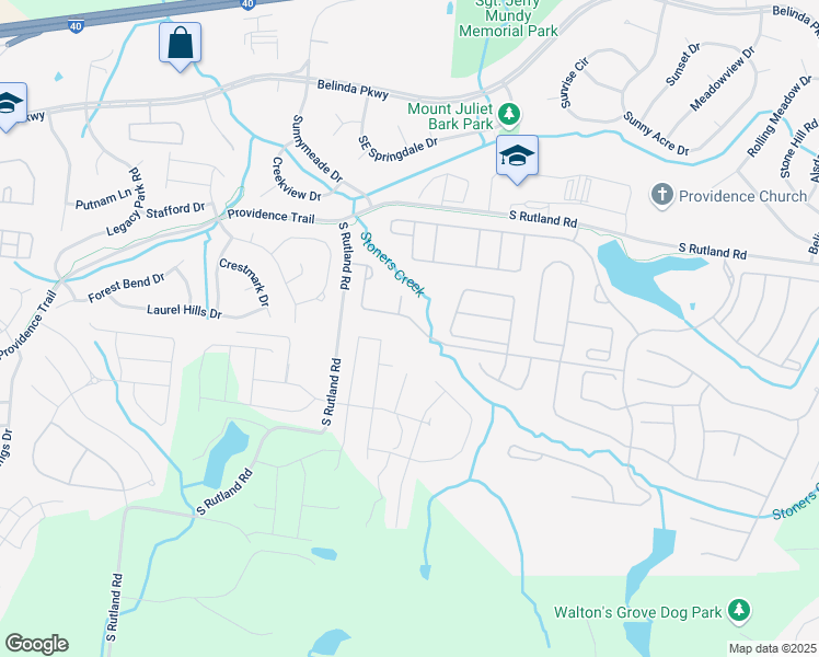 map of restaurants, bars, coffee shops, grocery stores, and more near 152 Southern Way Boulevard in Mt. Juliet