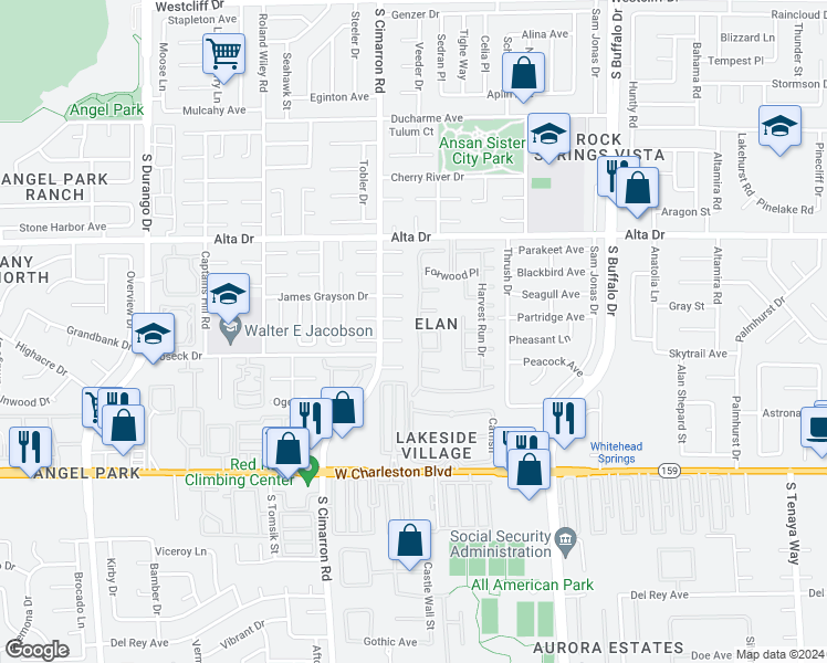 map of restaurants, bars, coffee shops, grocery stores, and more near 733 Yacht Harbor Drive in Las Vegas