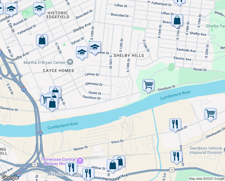 map of restaurants, bars, coffee shops, grocery stores, and more near 921 South 12th Street in Nashville