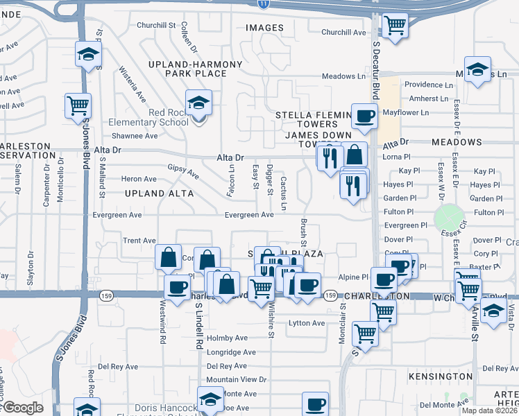 map of restaurants, bars, coffee shops, grocery stores, and more near 5301 Gipsy Avenue in Las Vegas