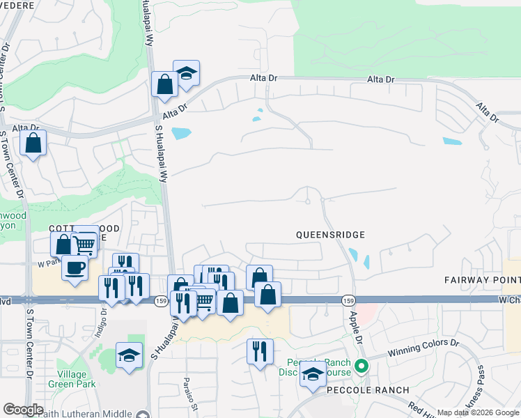 map of restaurants, bars, coffee shops, grocery stores, and more near 9801 Winter Palace Drive in Las Vegas