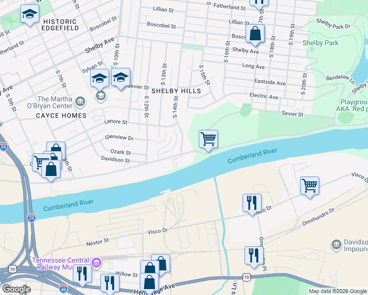 map of restaurants, bars, coffee shops, grocery stores, and more near 925 South 14th Street in Nashville