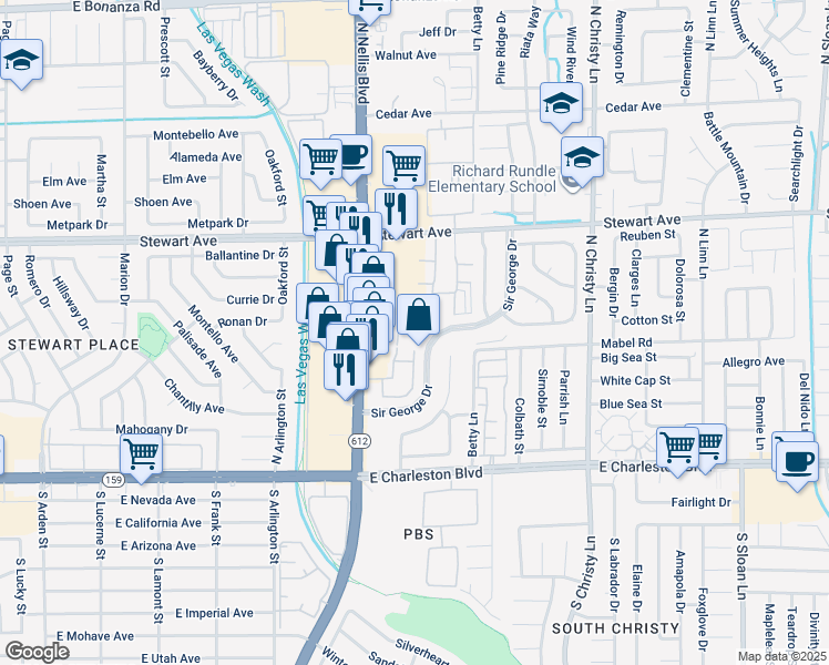 map of restaurants, bars, coffee shops, grocery stores, and more near 278 Steelhead Lane in Las Vegas