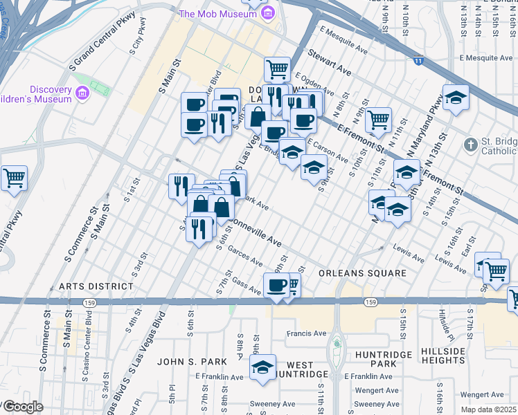 map of restaurants, bars, coffee shops, grocery stores, and more near 500 South 7th Street in Las Vegas