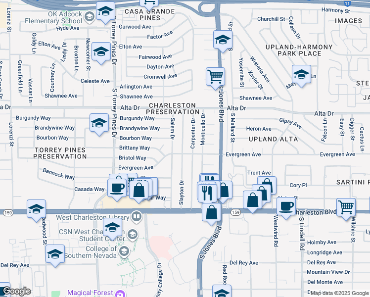 map of restaurants, bars, coffee shops, grocery stores, and more near 713 Slayton Drive in Las Vegas