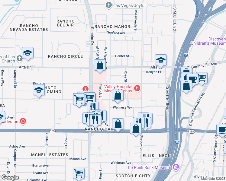 map of restaurants, bars, coffee shops, grocery stores, and more near 621 South Tonopah Drive in Las Vegas