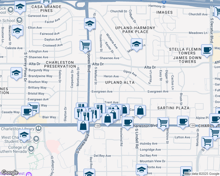 map of restaurants, bars, coffee shops, grocery stores, and more near 704 Pelican Cir in Las Vegas