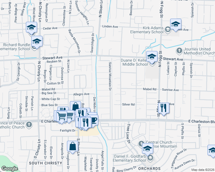 map of restaurants, bars, coffee shops, grocery stores, and more near 350 Sunrise Mountain Drive in Las Vegas