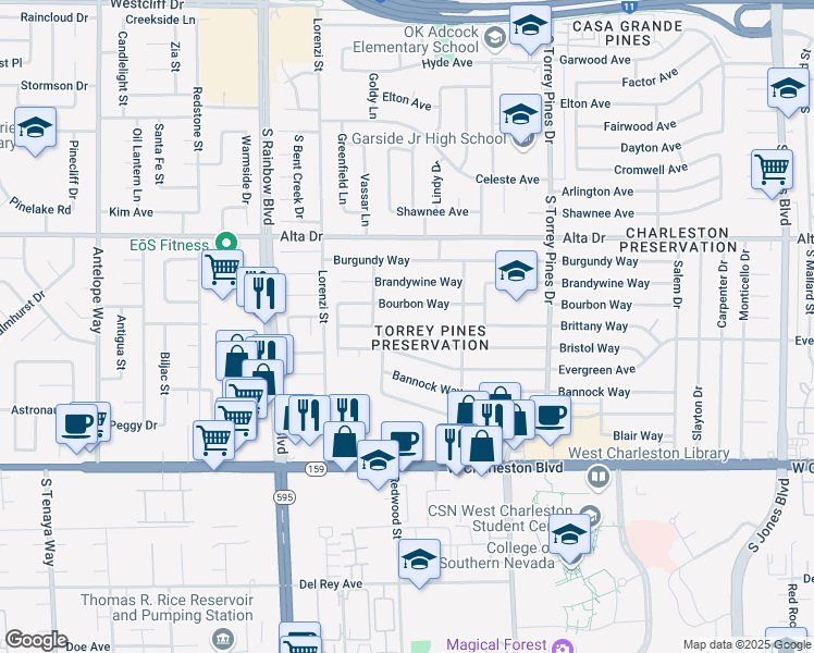 map of restaurants, bars, coffee shops, grocery stores, and more near 708 Roger Circle in Las Vegas