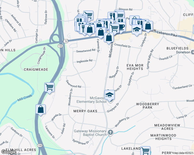map of restaurants, bars, coffee shops, grocery stores, and more near 270 McGavock Pike in Nashville