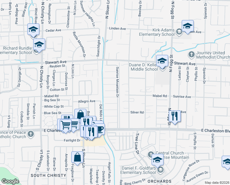 map of restaurants, bars, coffee shops, grocery stores, and more near 350 Sunrise Mountain Drive in Las Vegas