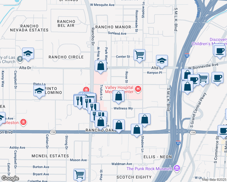 map of restaurants, bars, coffee shops, grocery stores, and more near 621 South Tonopah Drive in Las Vegas