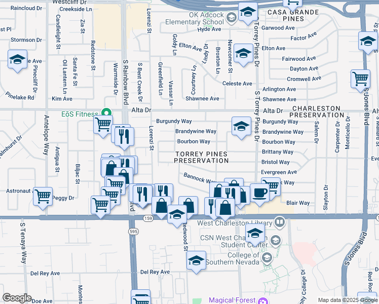 map of restaurants, bars, coffee shops, grocery stores, and more near 708 Roger Circle in Las Vegas