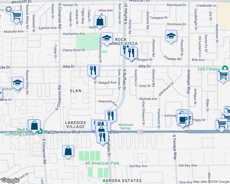 map of restaurants, bars, coffee shops, grocery stores, and more near 7600 Pheasant Lane in Las Vegas