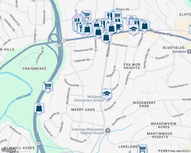map of restaurants, bars, coffee shops, grocery stores, and more near 270 McGavock Pike in Nashville