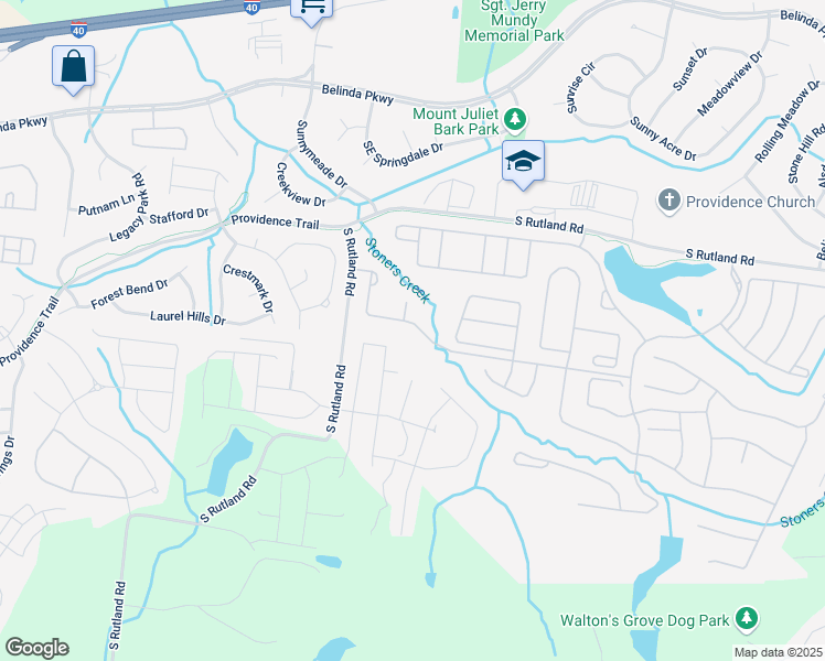 map of restaurants, bars, coffee shops, grocery stores, and more near 152 Southern Way Boulevard in Mt. Juliet