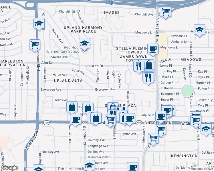 map of restaurants, bars, coffee shops, grocery stores, and more near 5301 Gipsy Avenue in Las Vegas