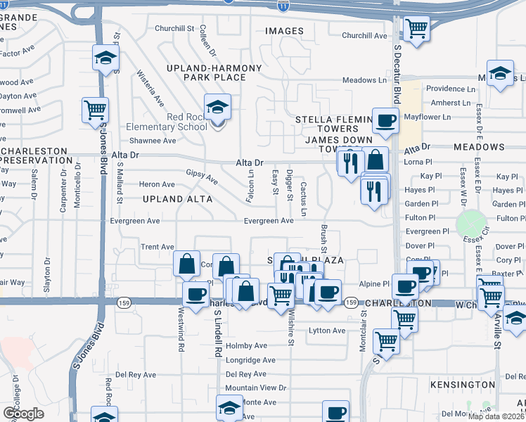 map of restaurants, bars, coffee shops, grocery stores, and more near 5301 Gipsy Avenue in Las Vegas