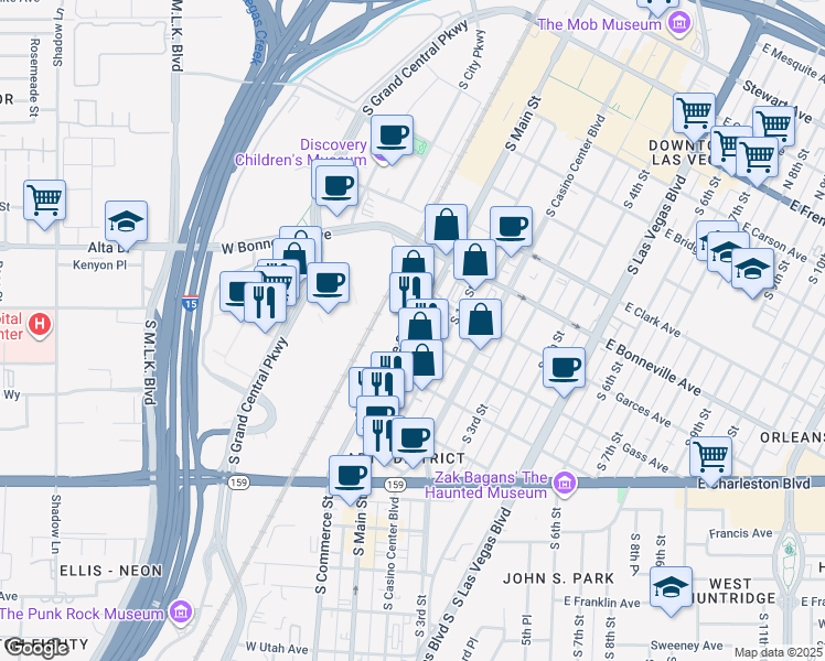 map of restaurants, bars, coffee shops, grocery stores, and more near 810 South Commerce Street in Las Vegas