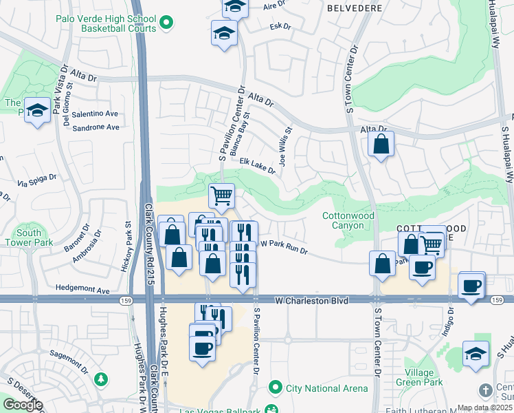 map of restaurants, bars, coffee shops, grocery stores, and more near 10730 Amber Ridge Drive in Las Vegas