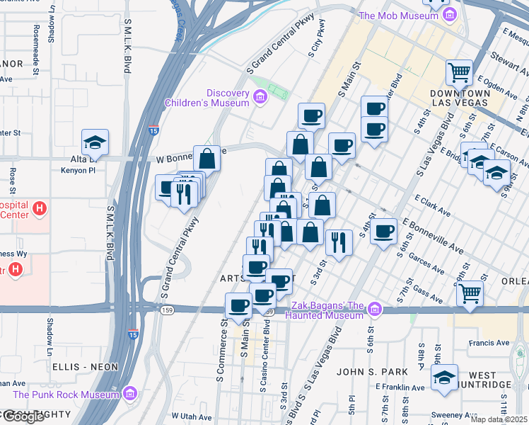 map of restaurants, bars, coffee shops, grocery stores, and more near 810 South Commerce Street in Las Vegas