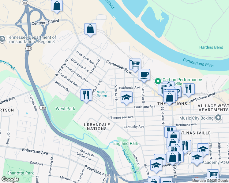 map of restaurants, bars, coffee shops, grocery stores, and more near 408 West Mill Drive in Nashville