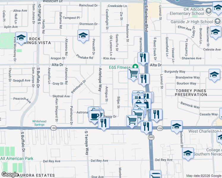 map of restaurants, bars, coffee shops, grocery stores, and more near 716 Vincent Way in Las Vegas