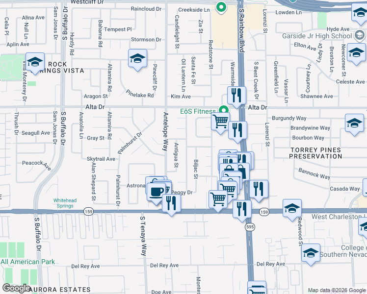 map of restaurants, bars, coffee shops, grocery stores, and more near 716 Vincent Way in Las Vegas