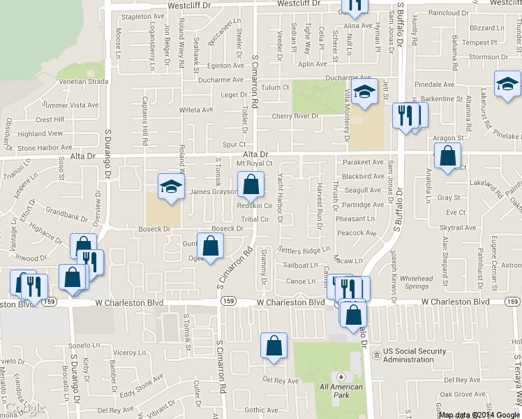 map of restaurants, bars, coffee shops, grocery stores, and more near 8021 Redskin Circle in Las Vegas