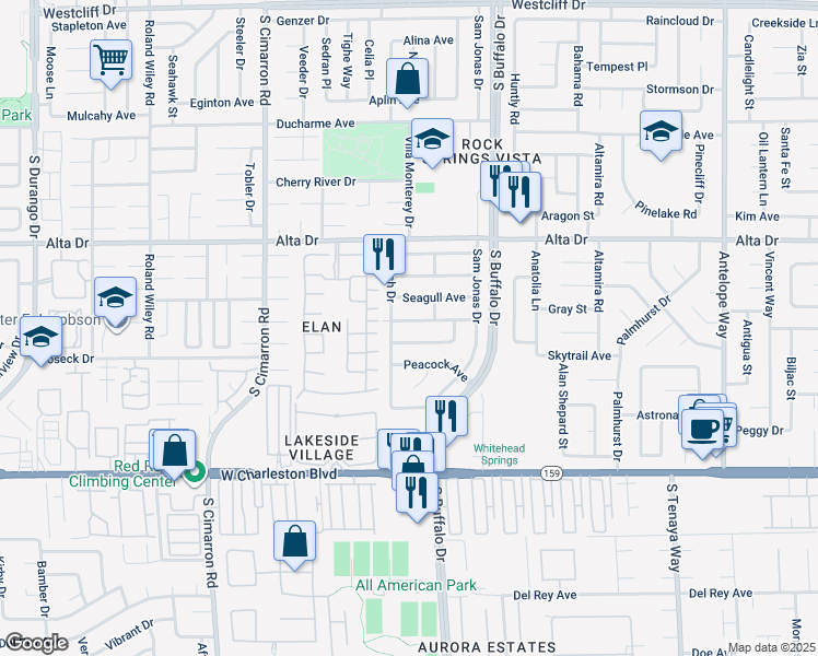 map of restaurants, bars, coffee shops, grocery stores, and more near 7717 Partridge Avenue in Las Vegas