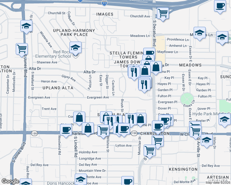map of restaurants, bars, coffee shops, grocery stores, and more near 712 Digger Street in Las Vegas